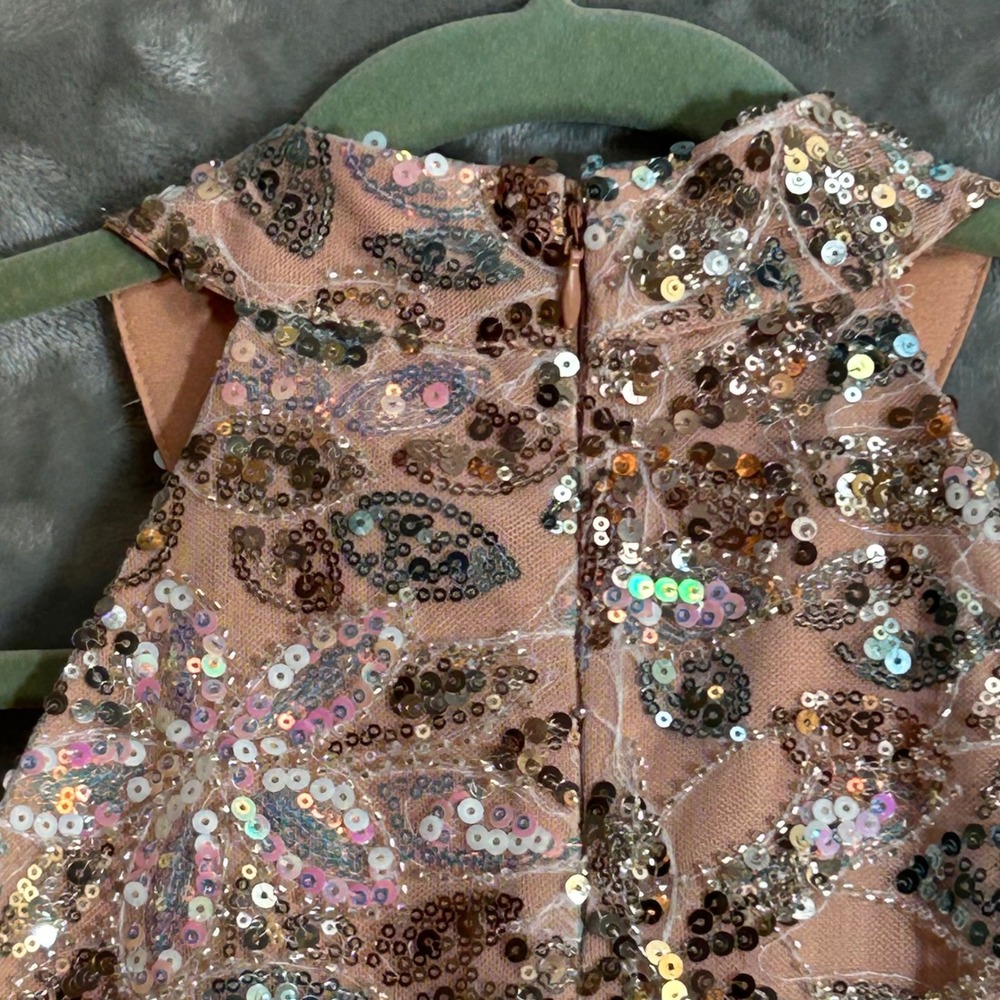 Adelyn Rae Rose Gold Floral Sequin Halter Mini Dress Bodycon Pink Silver Size M - Picture 7 of 12